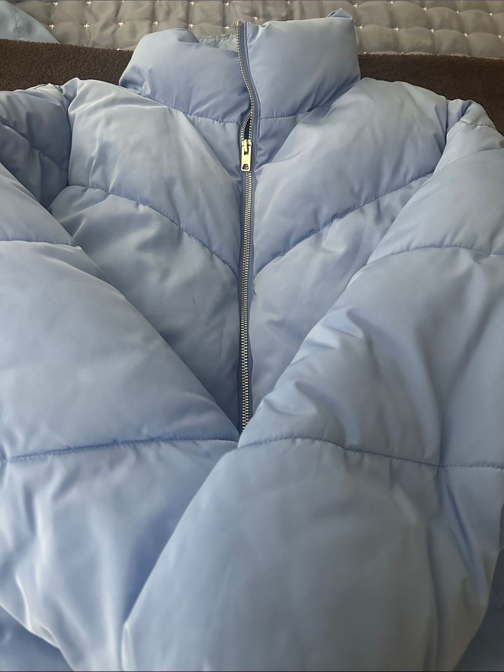 H&M Light Blue Quilted Puffer Jacket with High Neck
